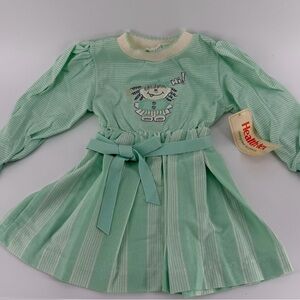 Vintage 80s 90s Health-Tex Little Girl Green White Striped Dress, NWT, Girls 3T